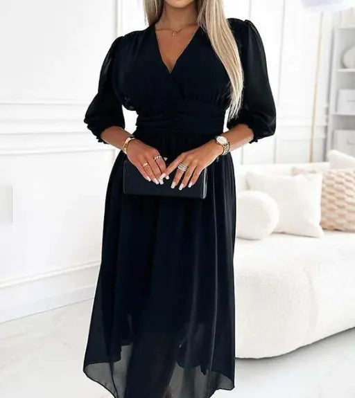 V-Neck Elegance Chiffon Dress